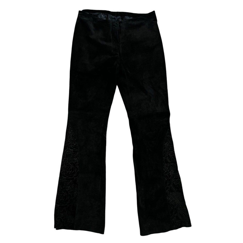 Vintage Y2K 100% leather flared Bebe pants with eyelet detail size 10